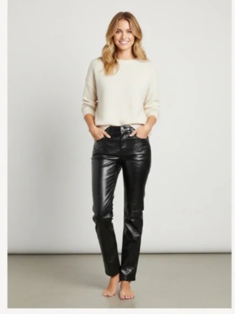 NWT J.Crew Sydney Wide-Leg Pant Edgy Patent Faux Leather Black Size 31 CC488